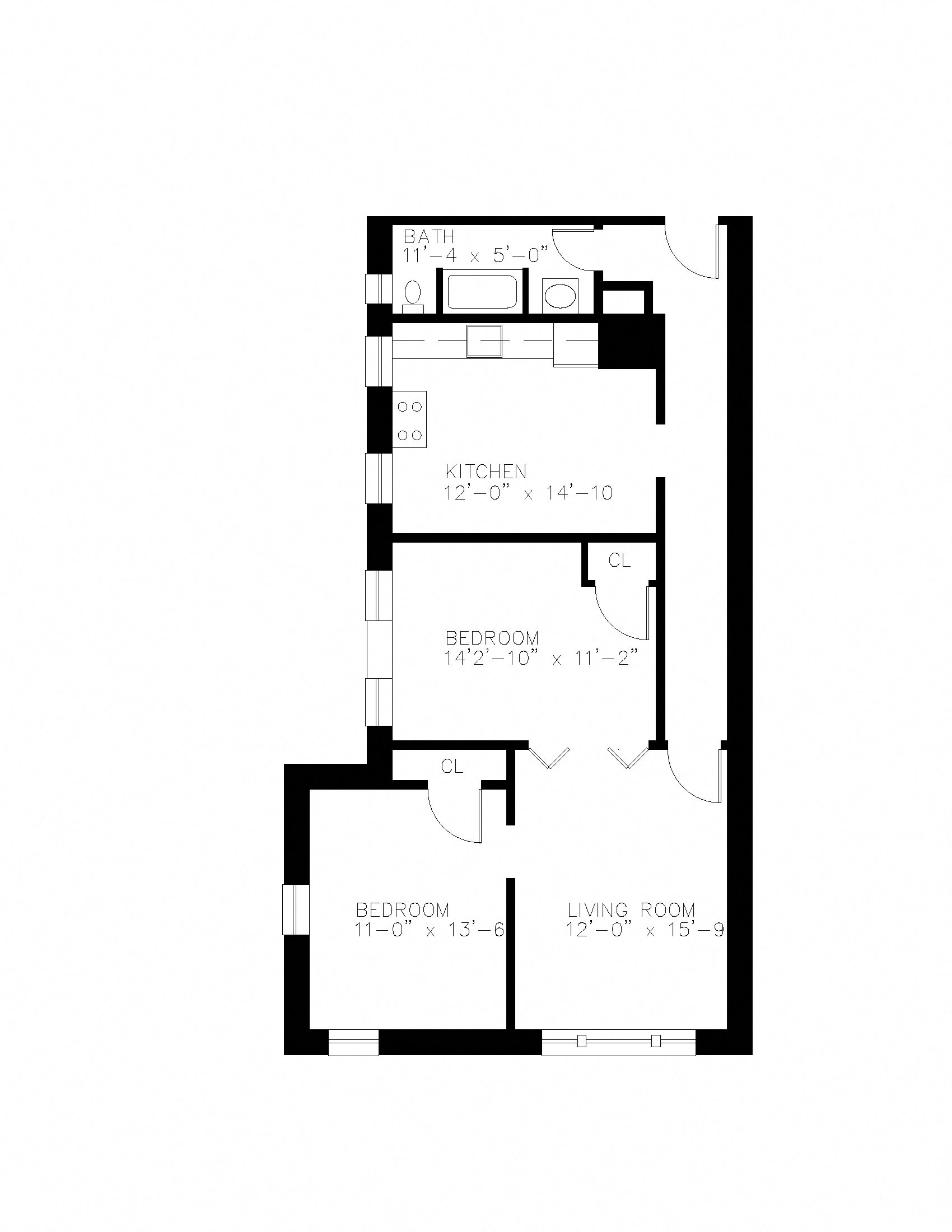 Large 2 Bedroom 1 Bathroom Floor Plan 9